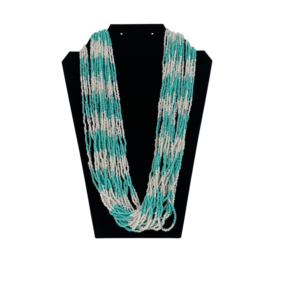 Icon Turquoise White Multi Strand‎ Seed Bead Statement Necklace Boho